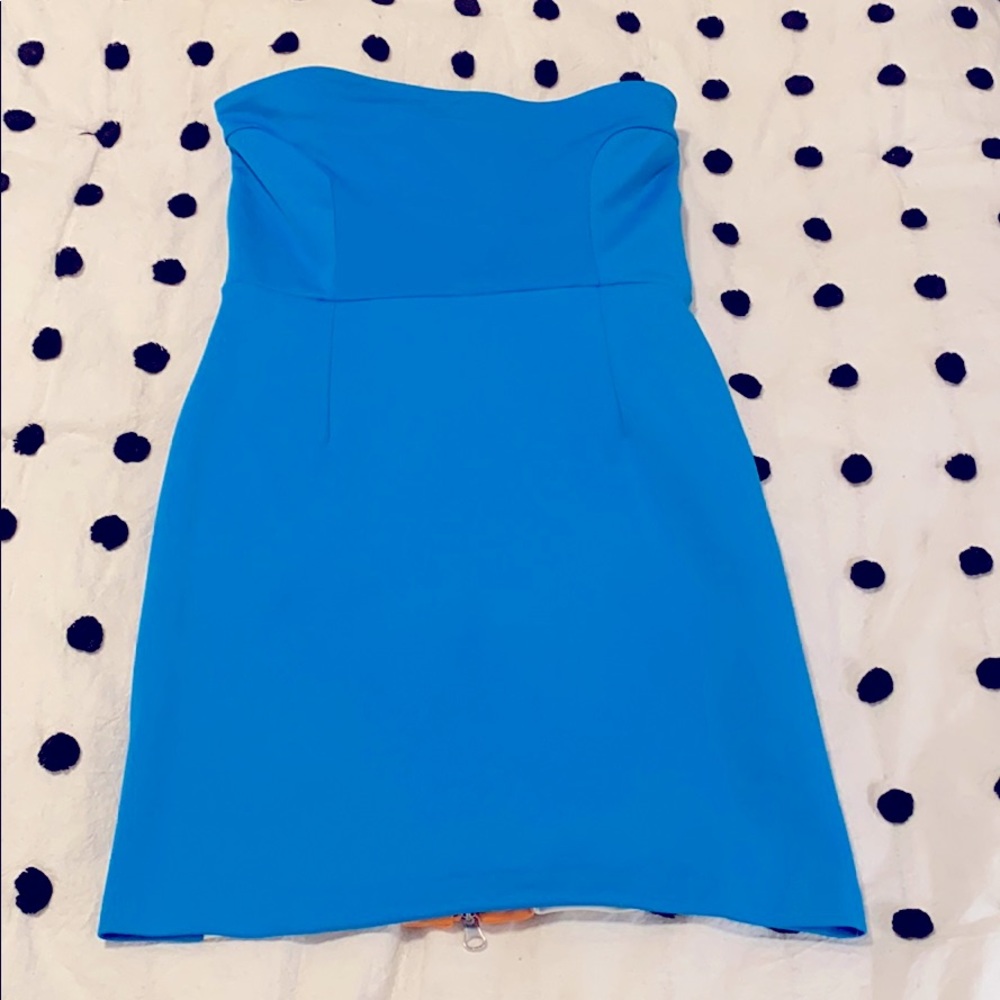Zara Blue Mini Dress with Orange and White Detail